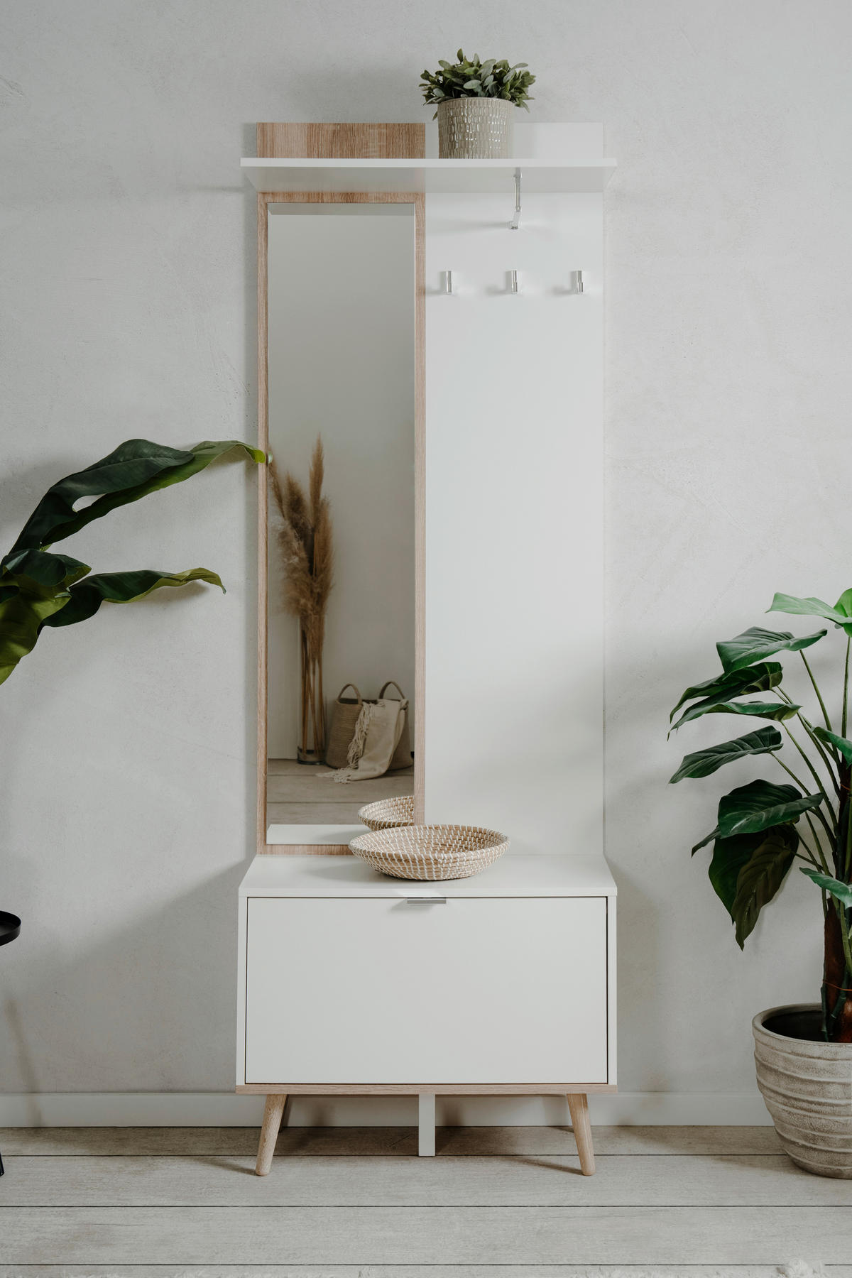 GARDEROBE 3-teilig  in 68/195/32 cm  - Weiss/Sonoma Eiche, Design, Glas/Holzwerkstoff (68/195/32cm) - MID.YOU