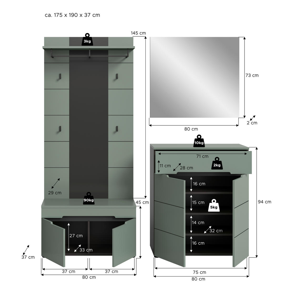ŠATNA, 175/190/37 cm - Design, kompozitní dřevo (175/190/37cm) - Livetastic