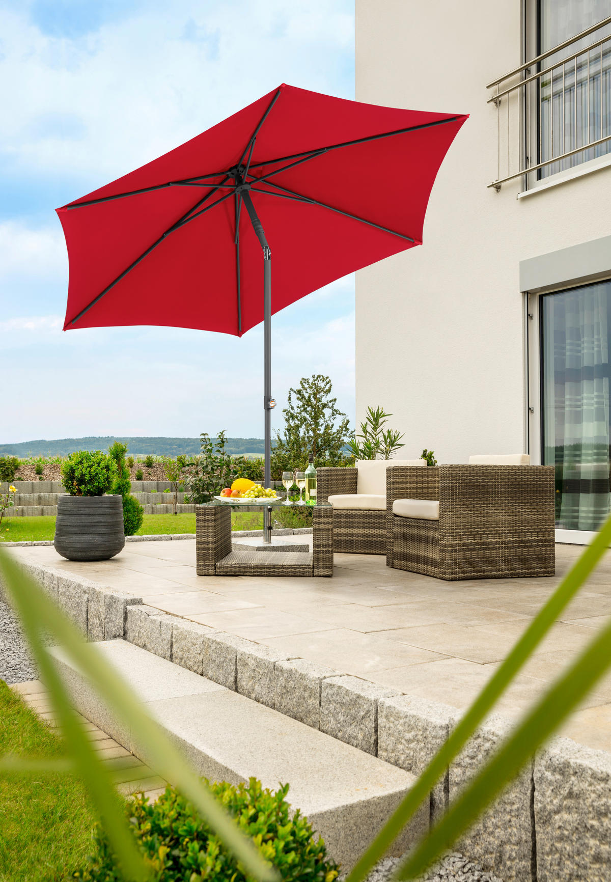 SONNENSCHIRM 270 cm Rot  - Anthrazit/Rot, Basics, Textil/Metall (270/270/246cm) - Schneider