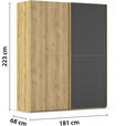 SCHWEBETÜRENSCHRANK 180/223/68 cm 2-türig Schwarz, Eichefarben  - Eichefarben/Schwarz, Design, Glas/Holz (180/223/68cm) - Novel