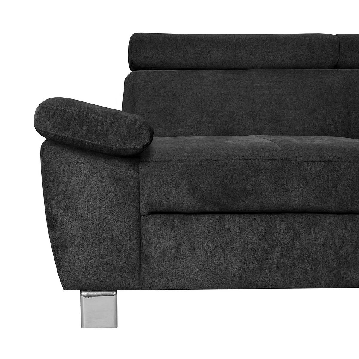 ECKSOFA Schwarz Mikrofaser  - Chromfarben/Schwarz, Design, Textil/Metall (248/208cm) - Livetastic