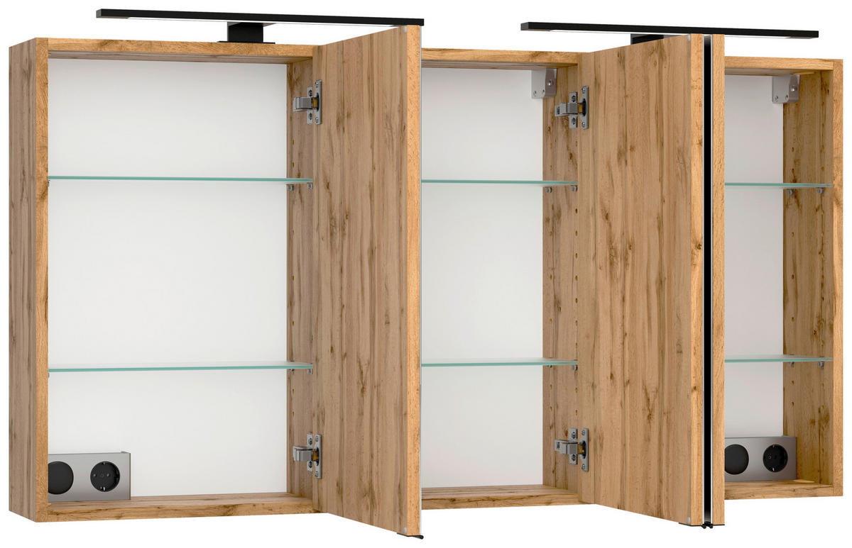 SPIEGELSCHRANK 120/64/20 cm  - Eiche Wotan/Schwarz, MODERN, Glas/Holzwerkstoff (120/64/20cm) - Held