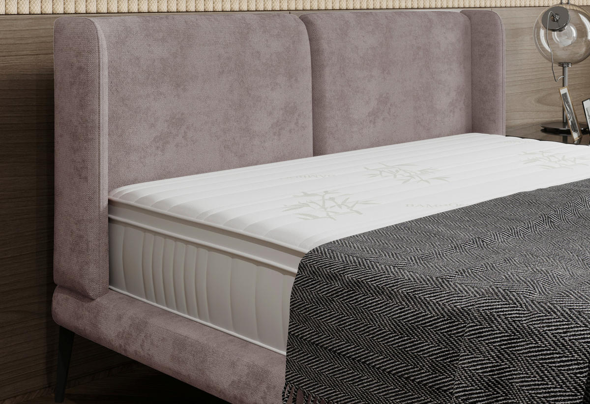 KÁRPITOZOTT ÁGY 180/200 cm  bézs  - bézs/fekete, Modern, textil/fém (180/200cm) - Livetastic