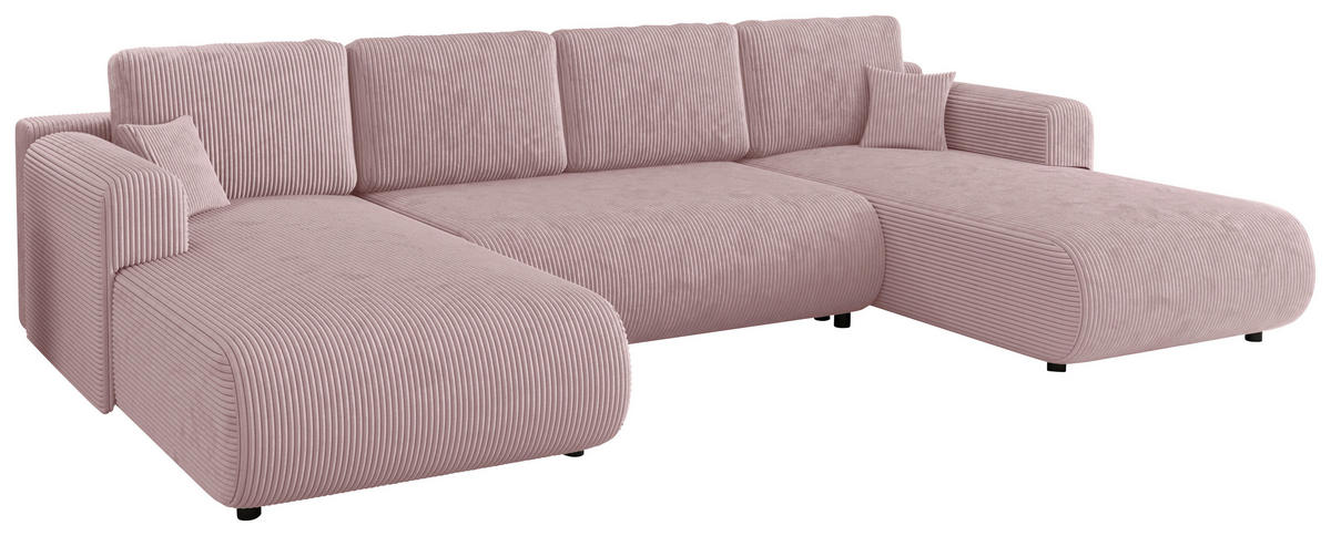 Wohnlandschaft inkl. Funktion Rosa Cord  - Schwarz/Rosa, KONVENTIONELL, Textil (200/360/200cm) - Xora