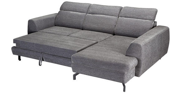 ECKSOFA Dunkelgrau Chenille Zierkissen, Bettkasten, Schlaffunktion, Rücken echt, Kopfteilverstellung, Liegefläche im Originalstoff  - Dunkelgrau/Schwarz, KONVENTIONELL, Textil/Metall (266/185cm) - Carryhome