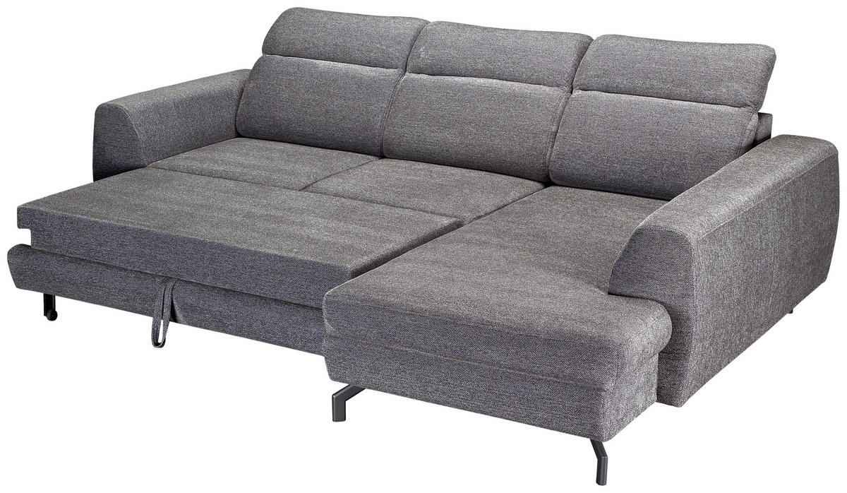 ECKSOFA Dunkelgrau Chenille  - Dunkelgrau/Schwarz, KONVENTIONELL, Textil/Metall (266/185cm) - Carryhome