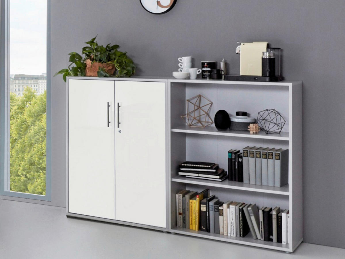 BÜRO erweiterbar, abschließbar Grau, Weiß - Weiß/Grau, MODERN, Holzwerkstoff/Metall - MID.YOU