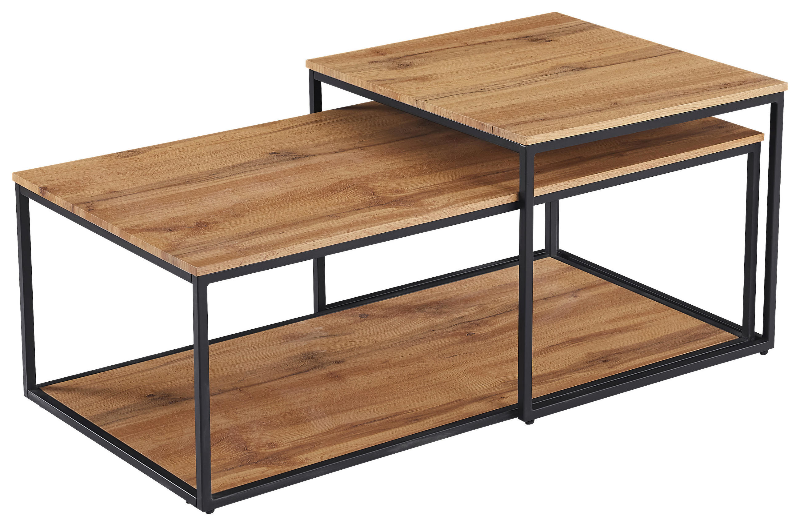 COUCHTISCHSET 50-100/55-50/53-35 cm rechteckig Eichefarben  - Eichefarben/Schwarz, Design, Holzwerkstoff/Metall (50-100/55-50/53-35cm) - Ti'me