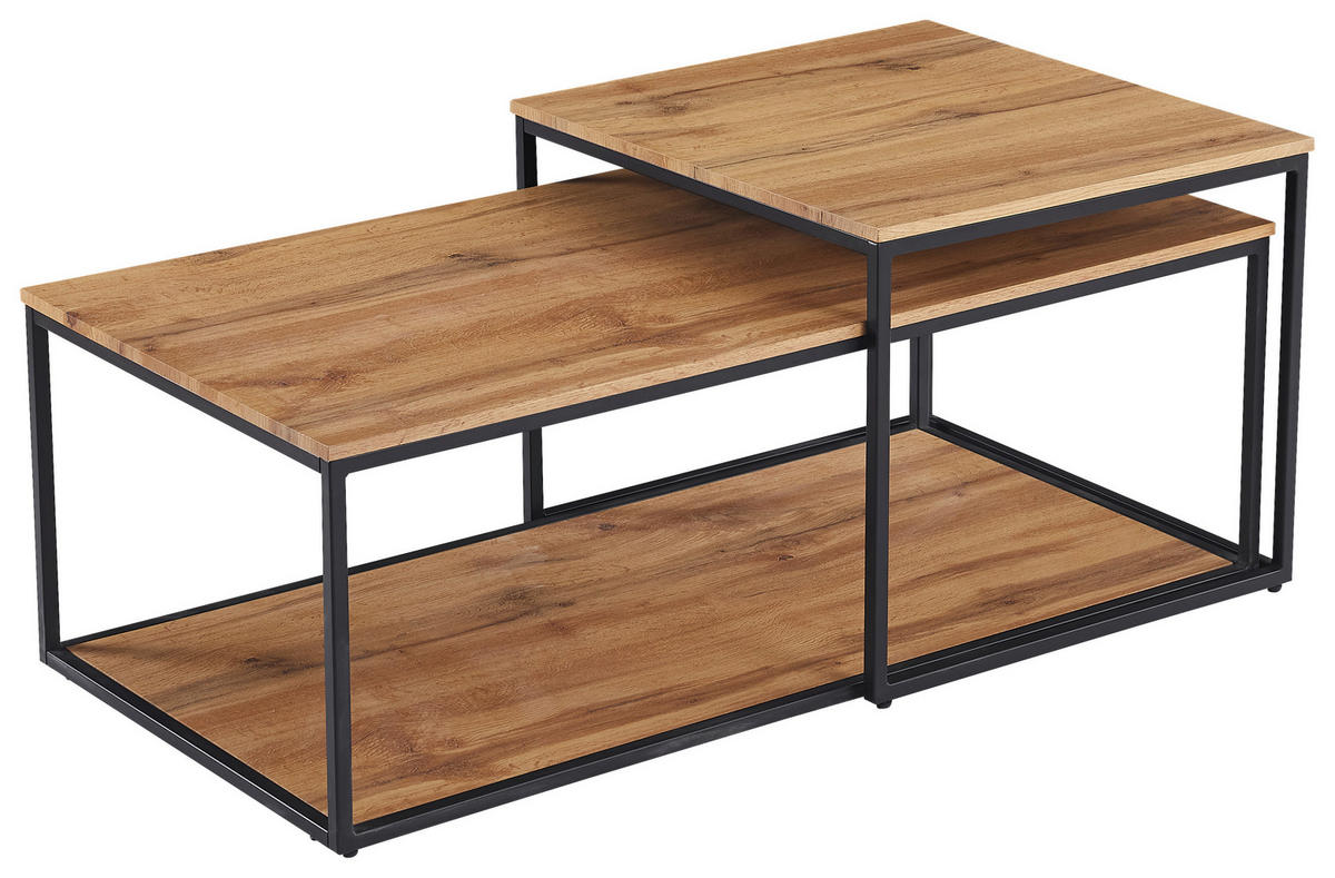 COUCHTISCHSET in Metall, Holzwerkstoff 50-100/55-50/53-35 cm  - Eichefarben/Schwarz, Design, Holzwerkstoff/Metall (50-100/55-50/53-35cm) - Ti'me