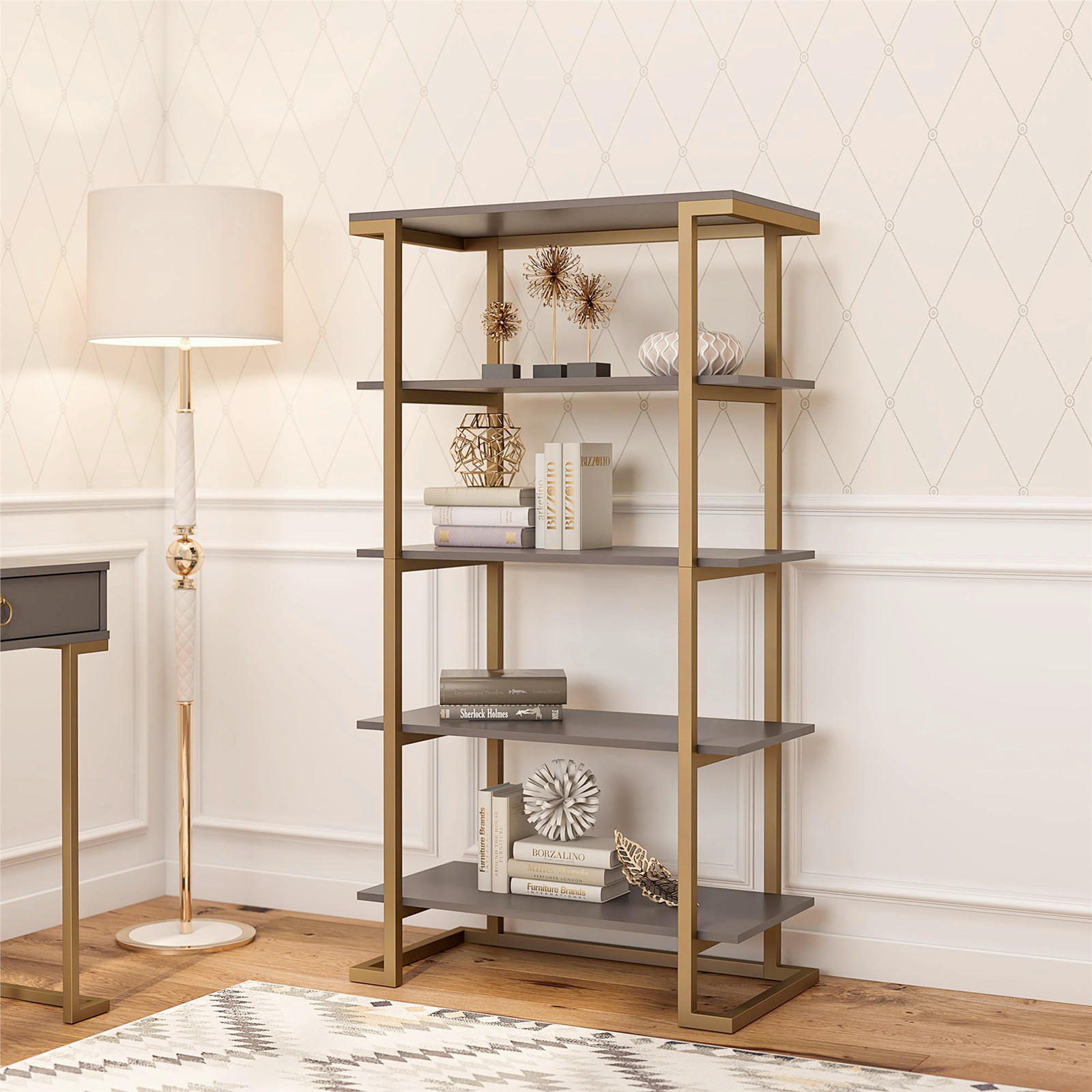 REGAL  77/141/40 cm Graphitfarben  - Messingfarben/Graphitfarben, Design, Holzwerkstoff/Metall (77/141/40cm) - MID.YOU