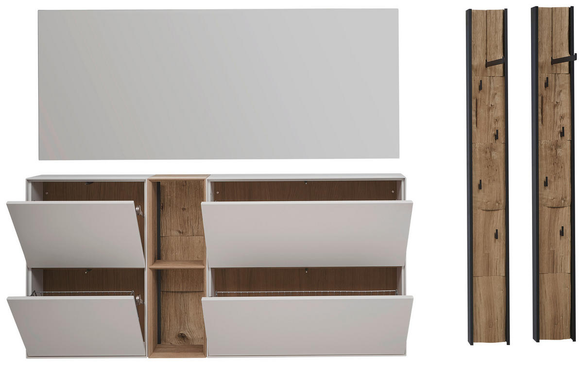 GARDEROBE 256/174/20 cm  - Weiss/Eichefarben, Design, Glas/Holz (256/174/20cm) - Johann Jakob