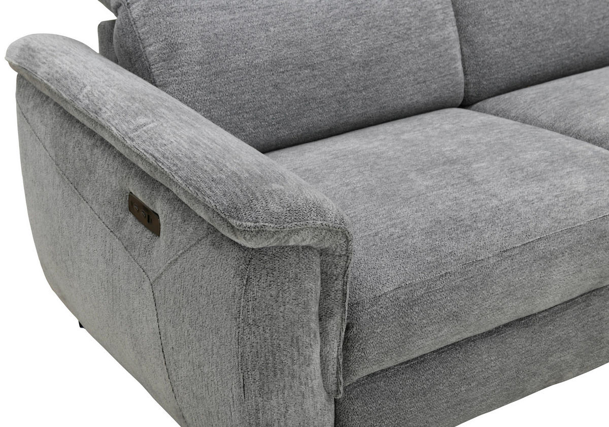 ECKSOFA Grau Chenille Relaxfunktion, Kopfteilverstellung, Stauraum  - Schwarz/Grau, Design, Textil/Metall (266/220cm) - Xora