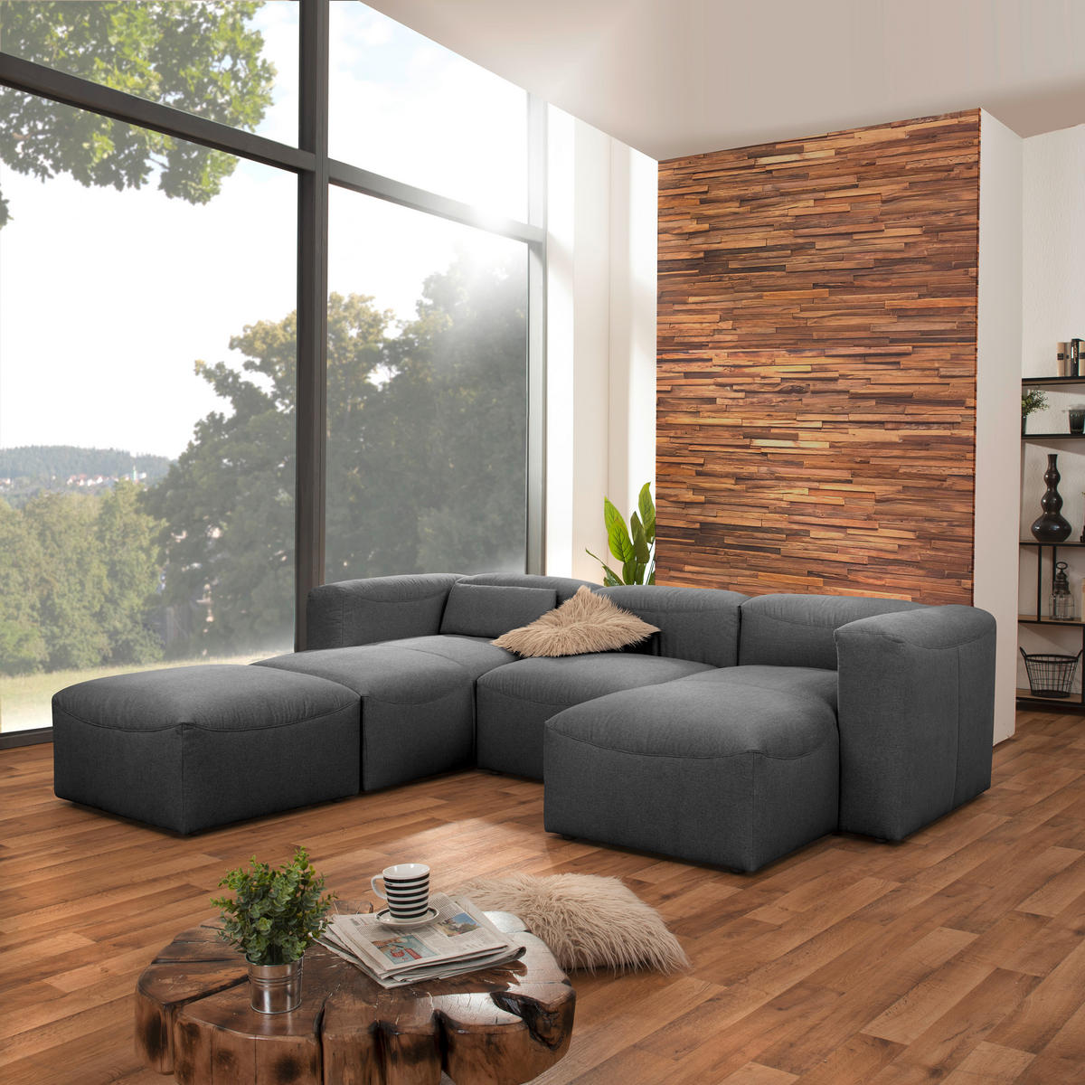 WOHNLANDSCHAFT Anthrazit Flachgewebe  - Anthrazit, Design, Kunststoff/Textil (235/275/160cm) - Max Winzer