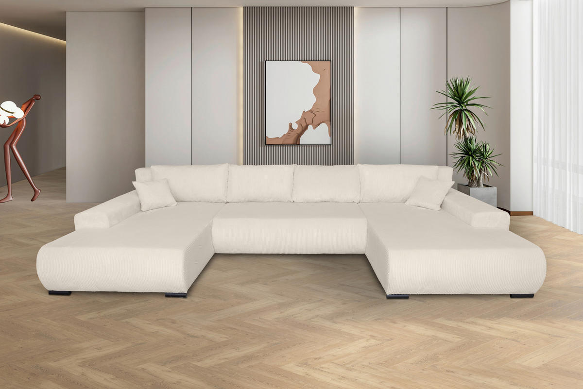 WOHNLANDSCHAFT Creme Cord  - Creme/Schwarz, KONVENTIONELL, Textil/Metall (191/351/191cm) - Carryhome