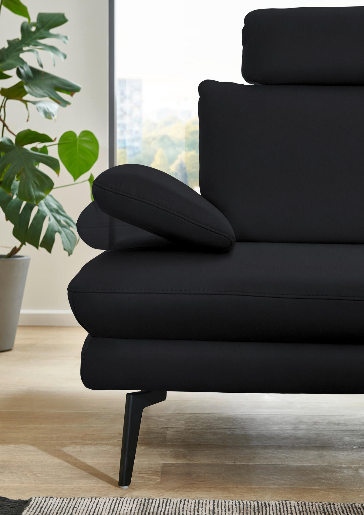 ECKSOFA in Echtleder Anthrazit  - Anthrazit/Schwarz, Design, Leder/Metall (310/180cm) - Dieter Knoll