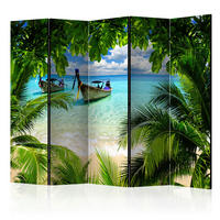 PARAVENT mit 5  Flügel - Hellblau/Grün, Basics, Holz/Textil (225/172/3cm) - artgeist
