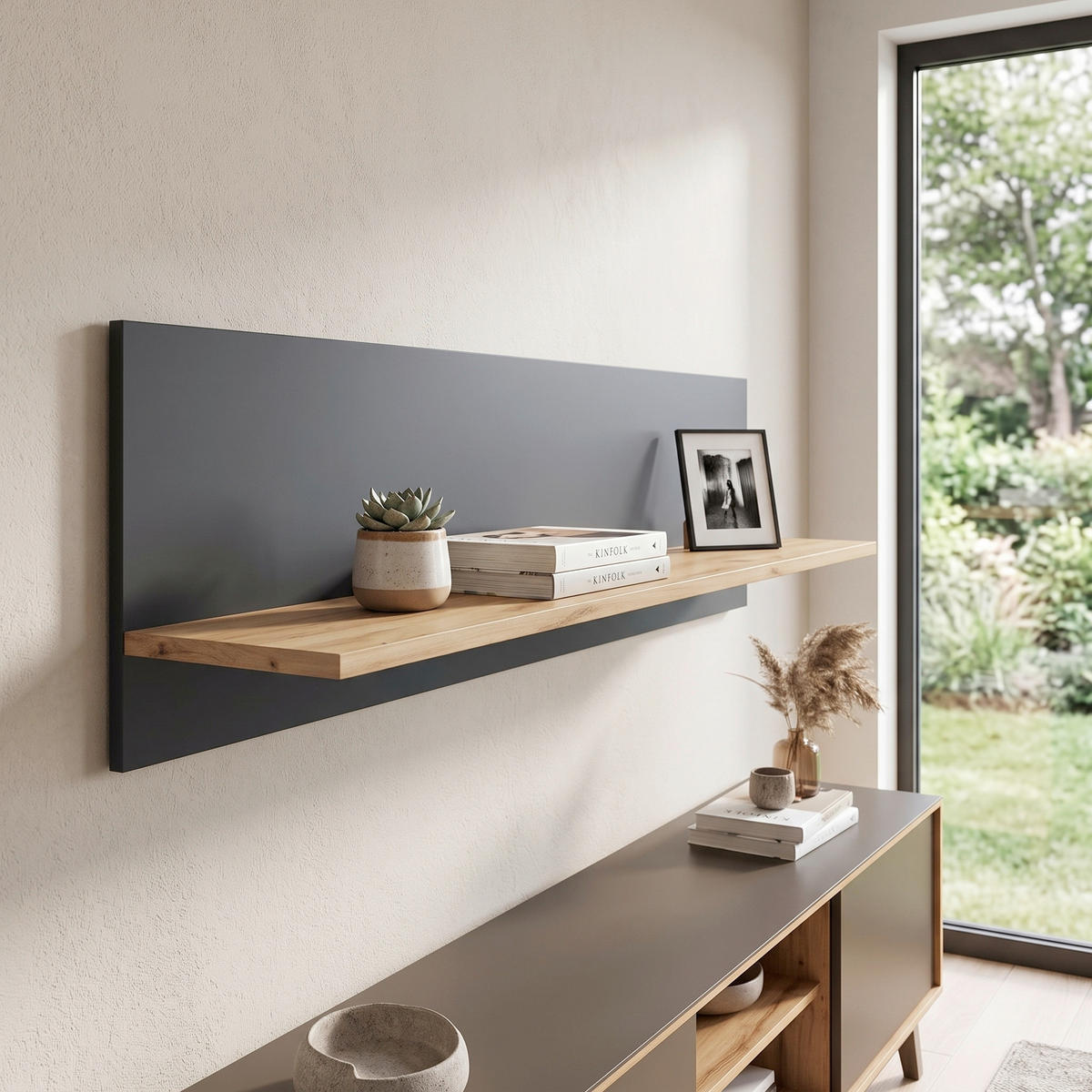 WANDREGAL  - Honigeiche/Anthrazit, Design, Holzwerkstoff (102/30/20cm) - MID.YOU