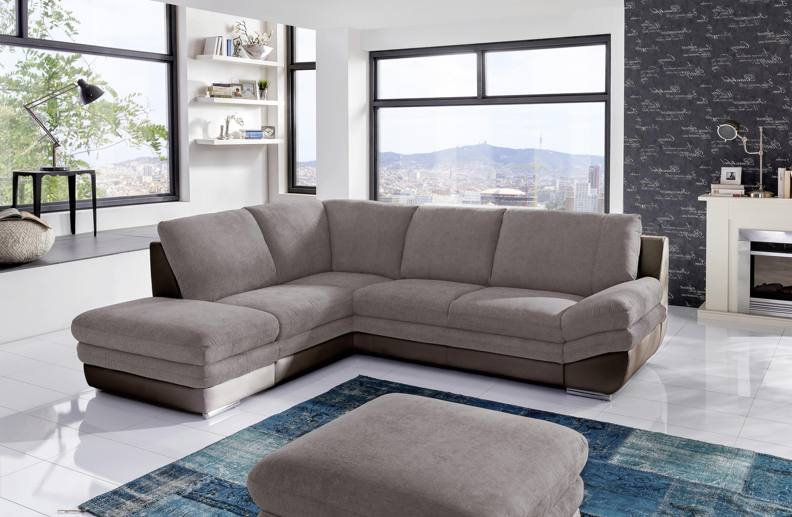 WOHNLANDSCHAFT Taupe, Dunkelbraun  - Taupe/Chromfarben, MODERN, Textil/Metall (221/264cm) - MID.YOU