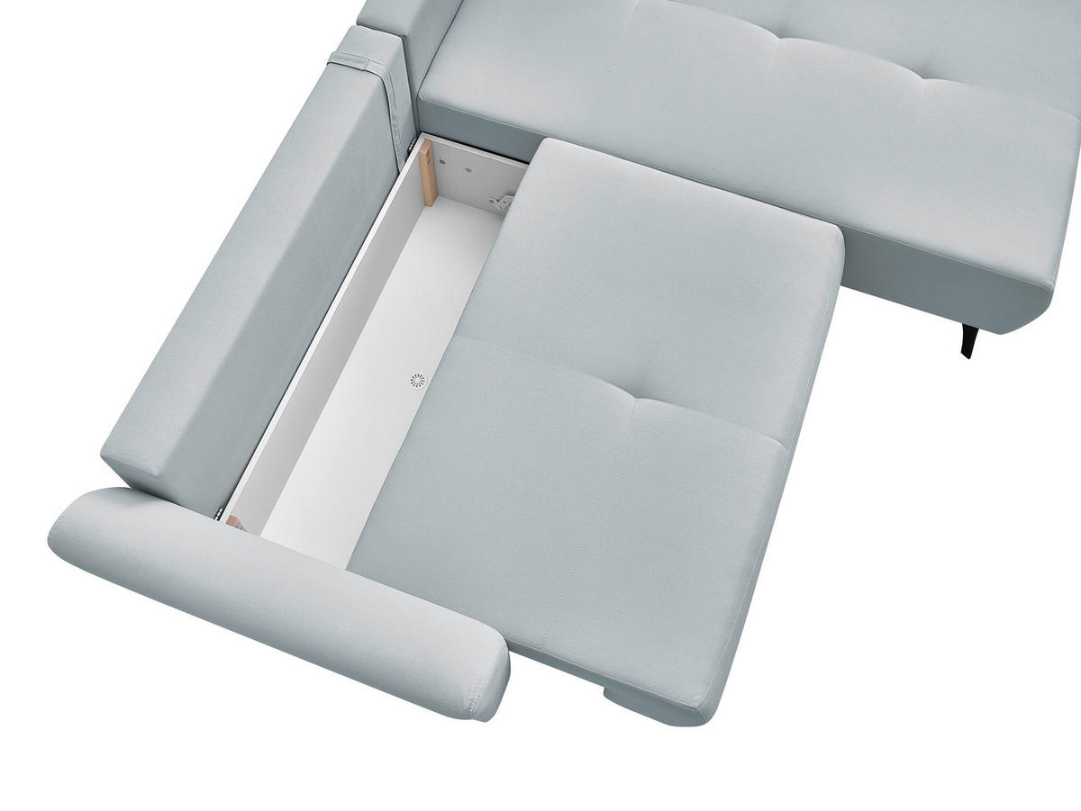 ECKSOFA GEMMA Hellblau Flachgewebe Zierkissen, Rückenkissen, Bettkasten, Schlaffunktion, Rücken echt, Stauraum  - Schwarz/Hellblau, Design, Textil/Metall (270/183cm) - P & B