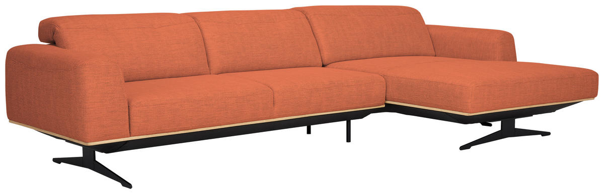 ECKSOFA in Struktur Orange  - Eichefarben/Schwarz, Design, Holz/Textil (305/163cm) - Novel