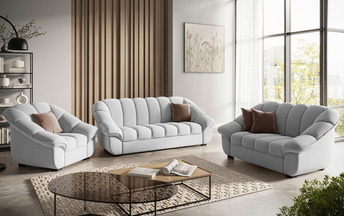 3-SITZER-SOFA Chenille Hellgrau  - Hellgrau/Schwarz, KONVENTIONELL, Kunststoff/Textil (215/88/104cm) - Welnova