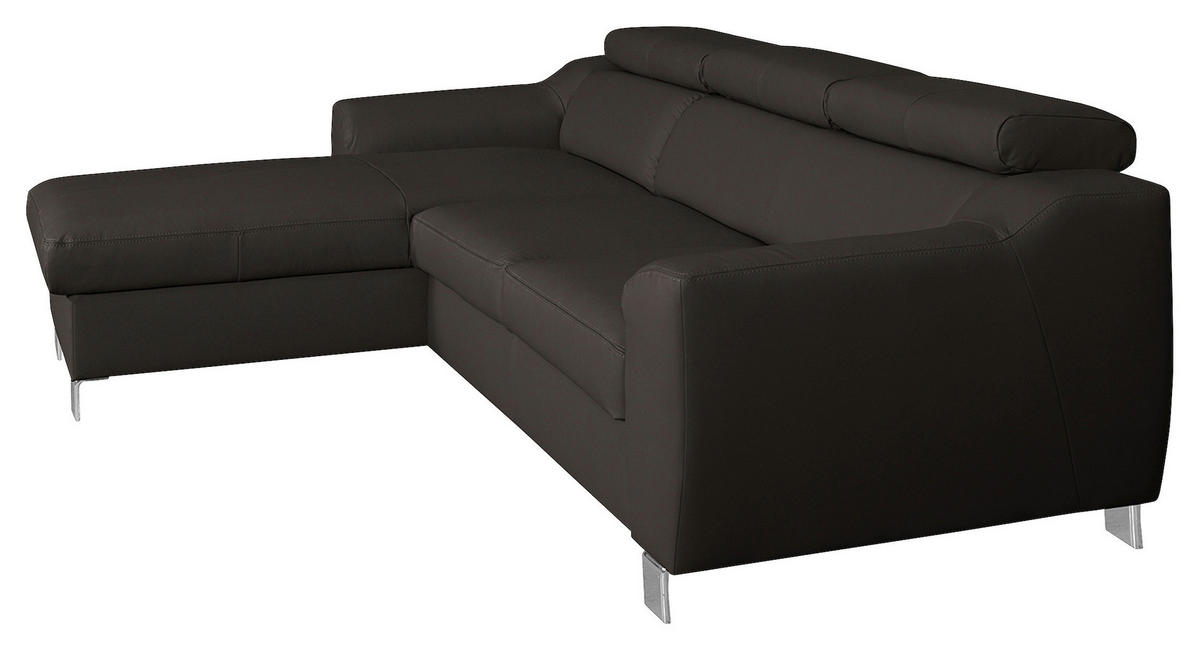 ECKSOFA in Lederlook Echtleder Dunkelbraun  - Chromfarben/Dunkelbraun, Design, Leder/Textil (176/242cm) - Livetastic