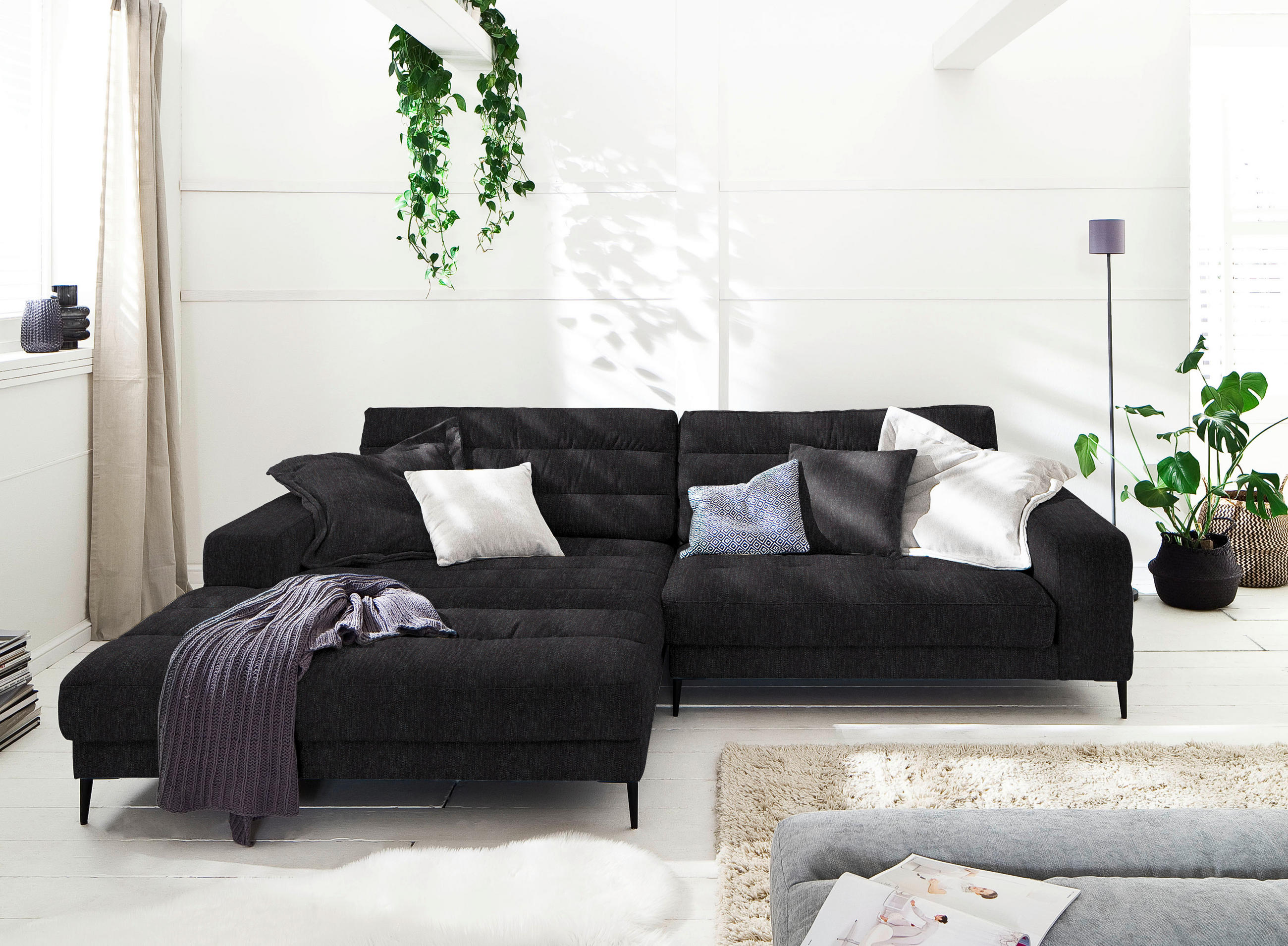 ECKSOFA in Flachgewebe Schwarz  207/296 cm  - Schwarz, Design, Textil/Metall (207/296cm) - Dieter Knoll