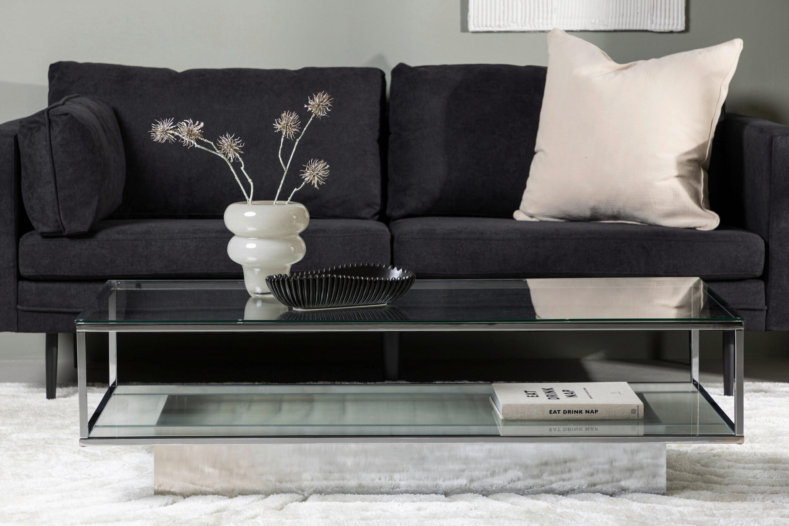 COUCHTISCH in Metall, Glas 130/60/38 cm  - Silberfarben, MODERN, Glas/Metall (130/60/38cm) - Livetastic