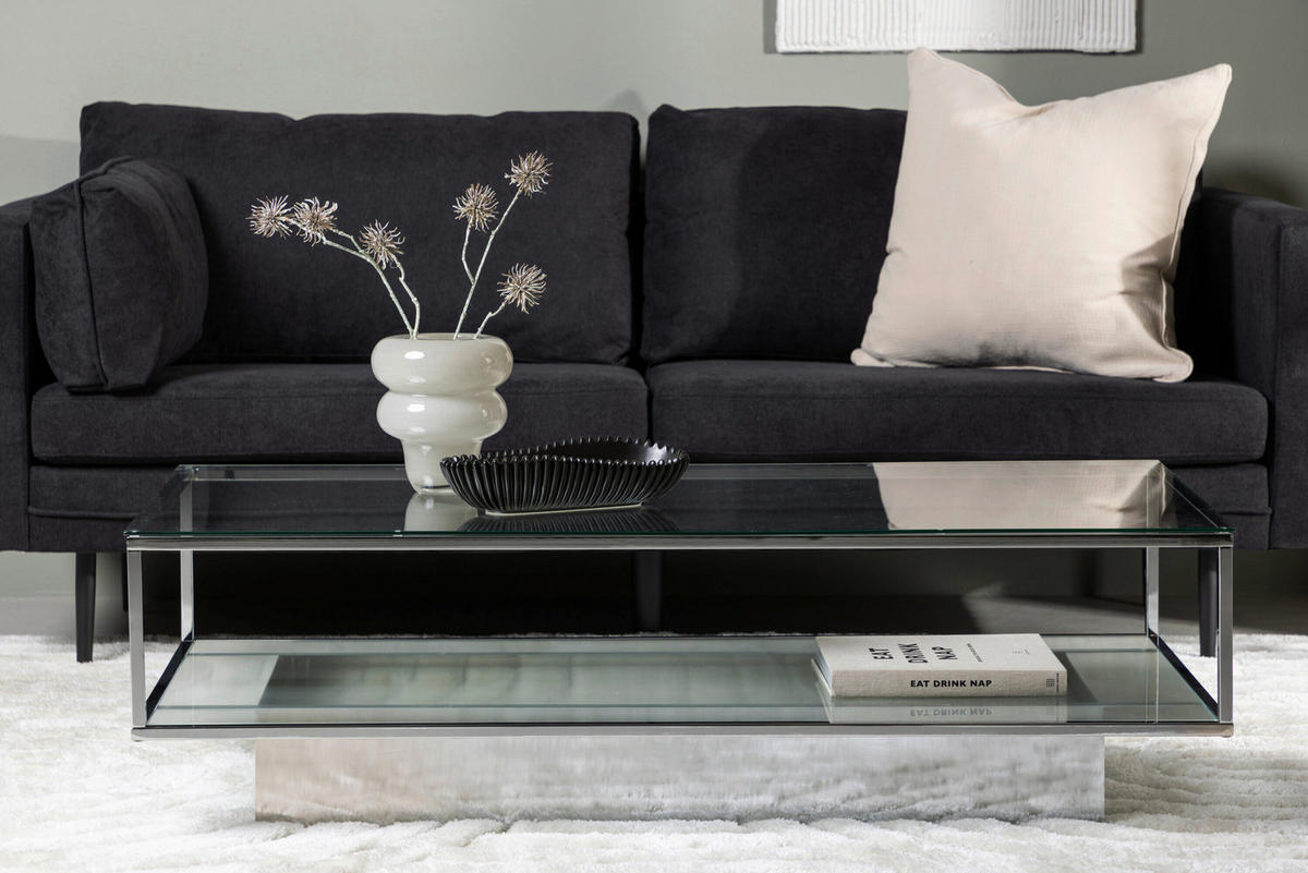 COUCHTISCH in Metall, Glas 130/60/38 cm  - Silberfarben, MODERN, Glas/Metall (130/60/38cm) - Livetastic