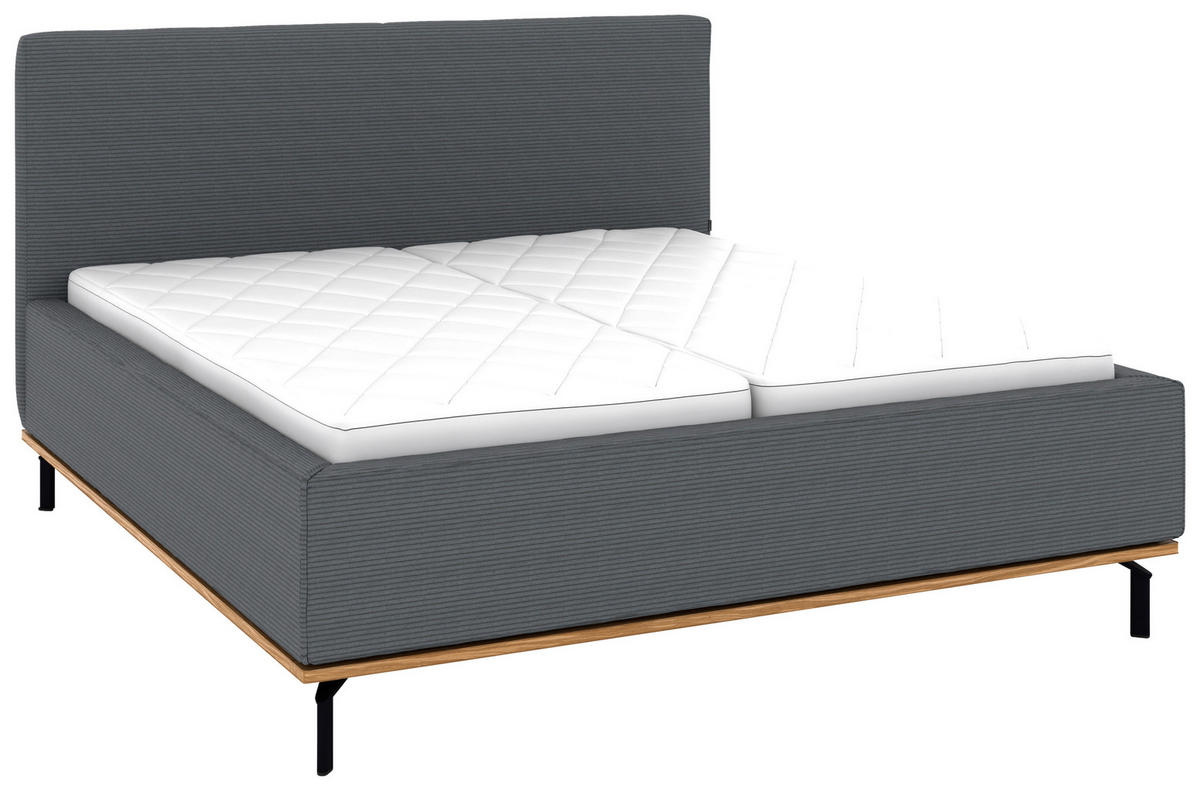 POLSTERBETT 160/200 cm,  in Grau, Matratze, Lattenrost, Bettkasten, H2 + H3 = mittel + fest  - Graphitfarben/Weiß, Design, Holz/Textil (160/200cm) - Musterring