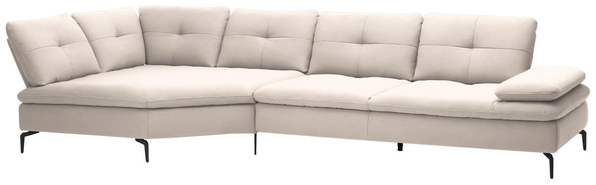 ECKSOFA in Flachgewebe Creme  - Creme/Schwarz, Design, Textil/Metall (159/344cm) - Chilliano