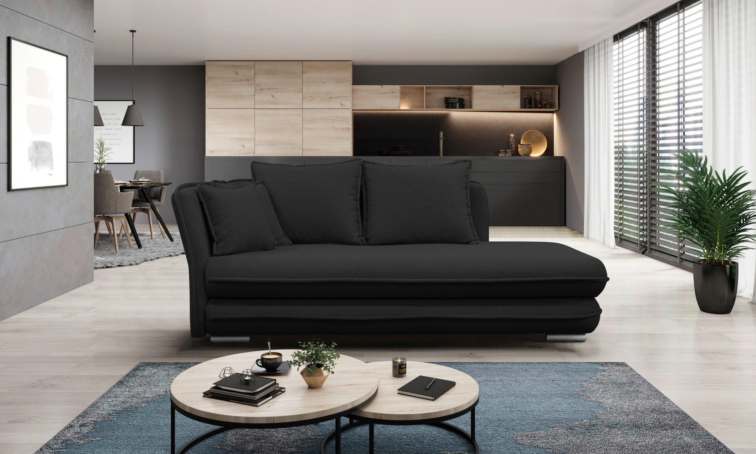 LIEGE Flachgewebe Schwarz  - Silberfarben/Schwarz, Design, Kunststoff/Textil (107/84/99/224cm) - MID.YOU