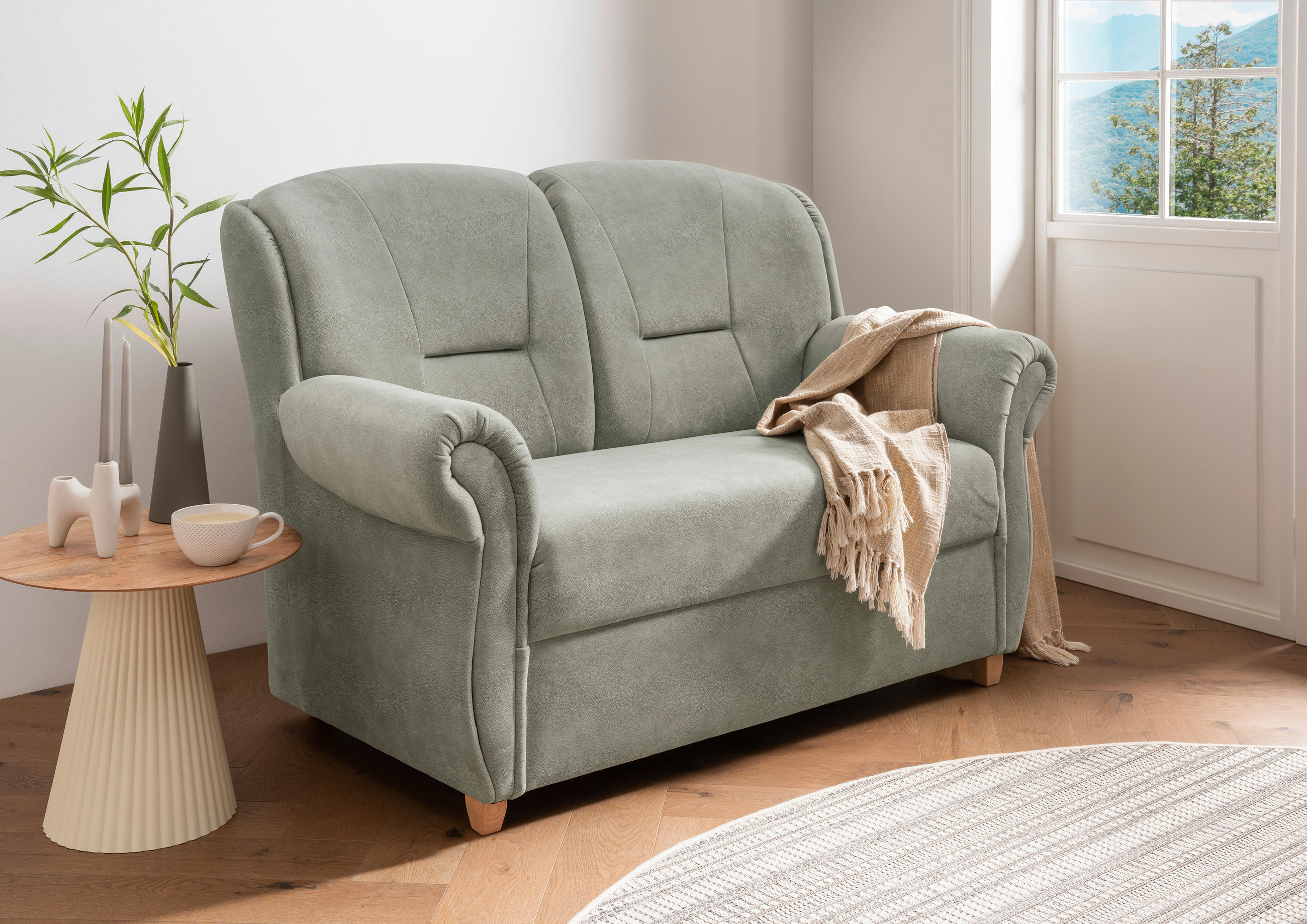 2-SITZER-SOFA SAPI in Mikrofaser Grün  - Wildeiche/Grün, KONVENTIONELL, Holz/Textil (152/100/88cm) - Livetastic
