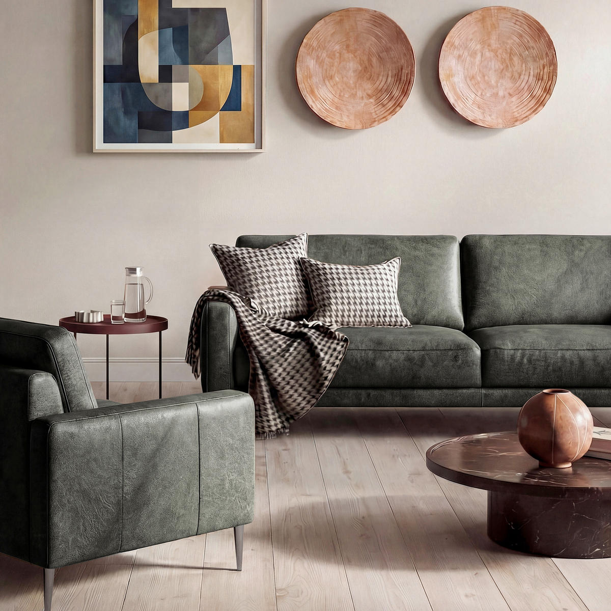 3-SITZER-SOFA SPRING in Lederlook Echtleder Grau  - Schwarzchrom/Grau, Design, Leder/Textil (187/85/92cm) - Livetastic