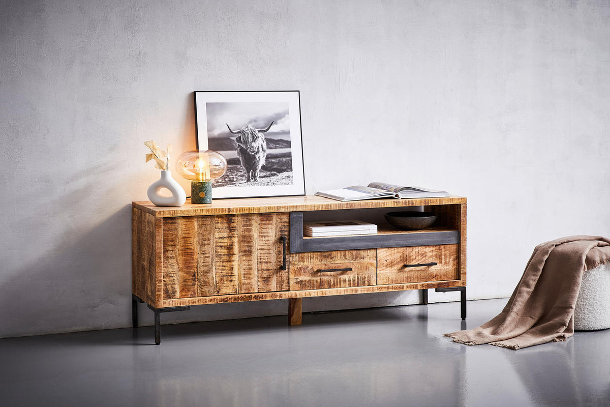 LOWBOARD 145/57/40 cm  - Anthrazit/Schwarz, Natur, Holz/Metall (145/57/40cm) - MID.YOU