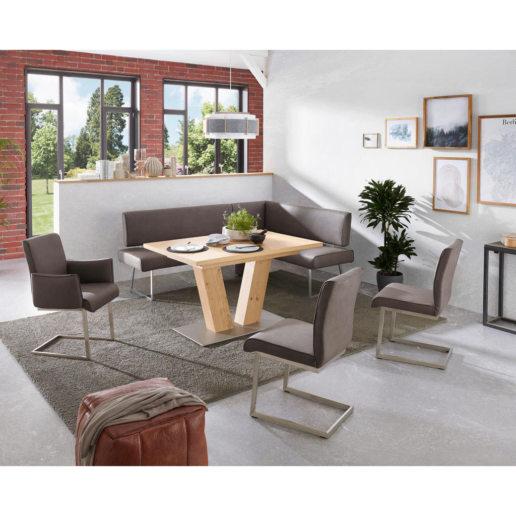 Thumbnail - Dieter Knoll Eckbank, Braun, Edelstahl, Metall, Textil, 3-Sitzer, L-Form, 173x160 cm, Goldenes M, Emas, Dgm, Fußauswahl,...