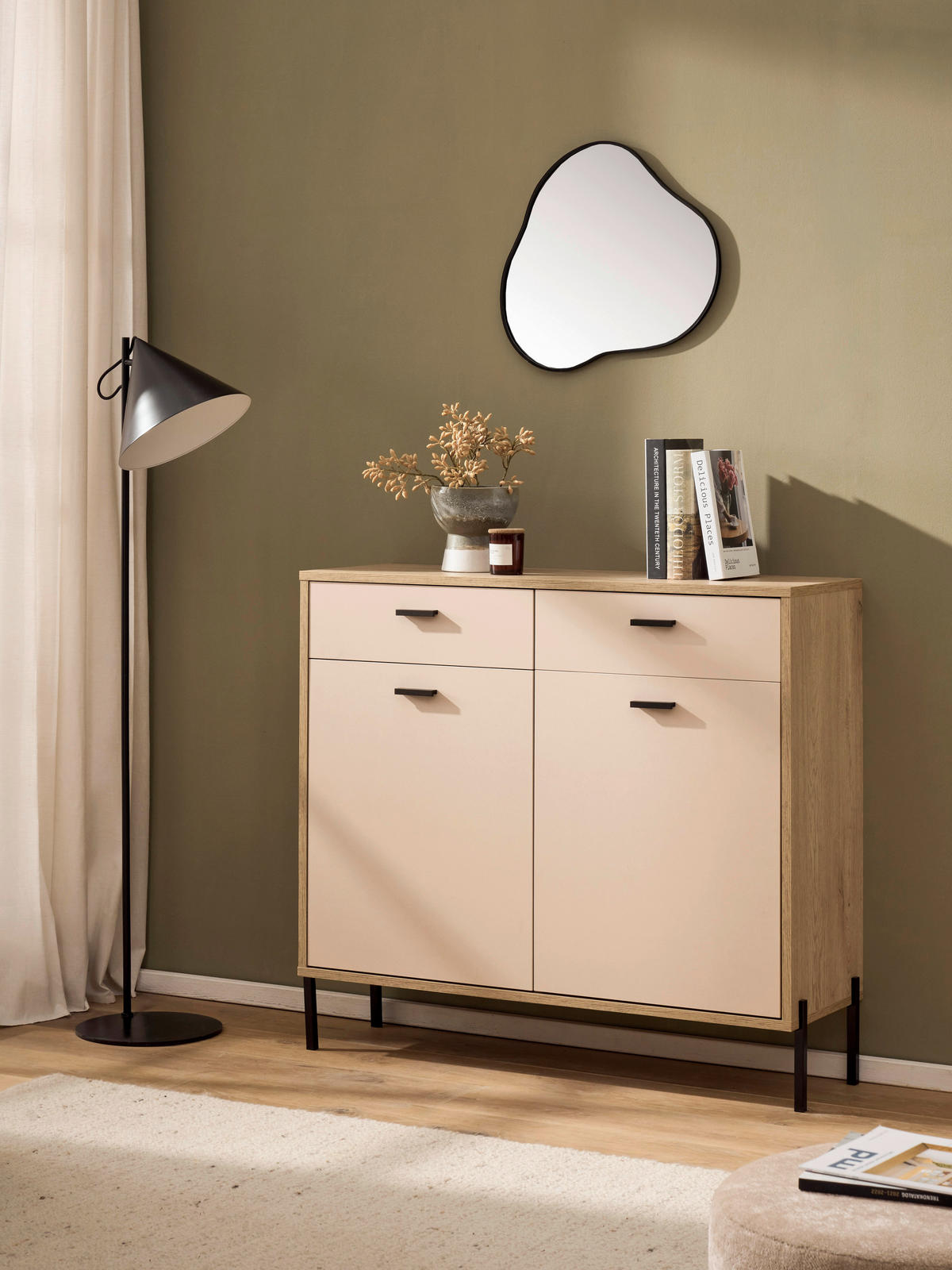 KOMMODE , 105/95/35 cm, 2 Schublade(n)  - Kaschmir/Eichefarben, Design, Holzwerkstoff/Metall (105/95/35cm) - MID.YOU