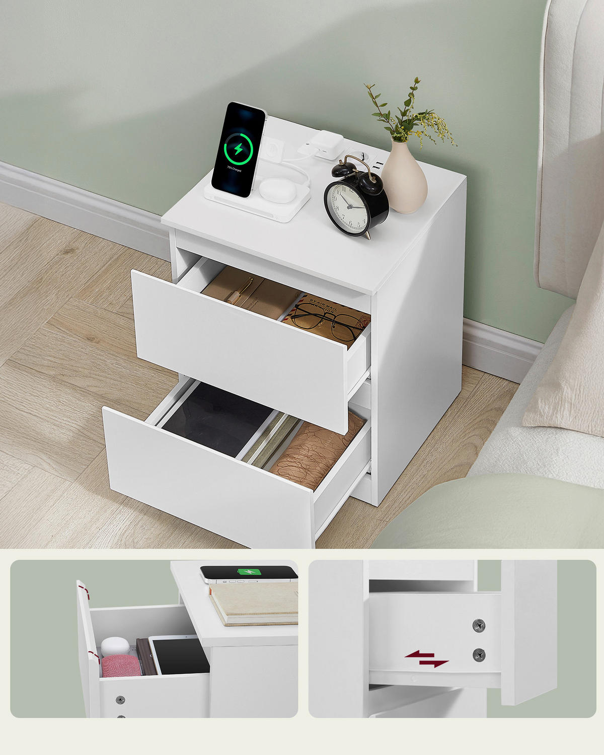 NACHTSCHRANKSET 40/49/35 cm  - Weiß, KONVENTIONELL, Holzwerkstoff (40/49/35cm) - Boxxx