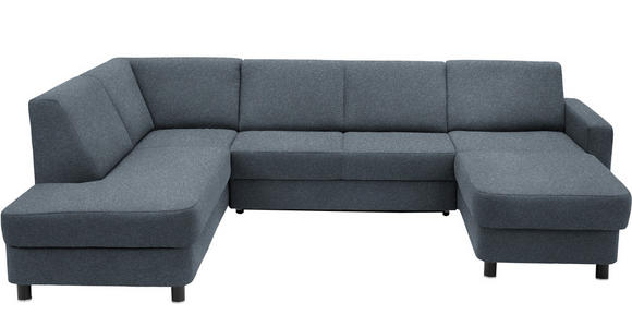 WOHNLANDSCHAFT  in Webstoff Blaugrau  - Blaugrau/Schwarz, Design, Holz/Textil (198/296/165cm) - Xora