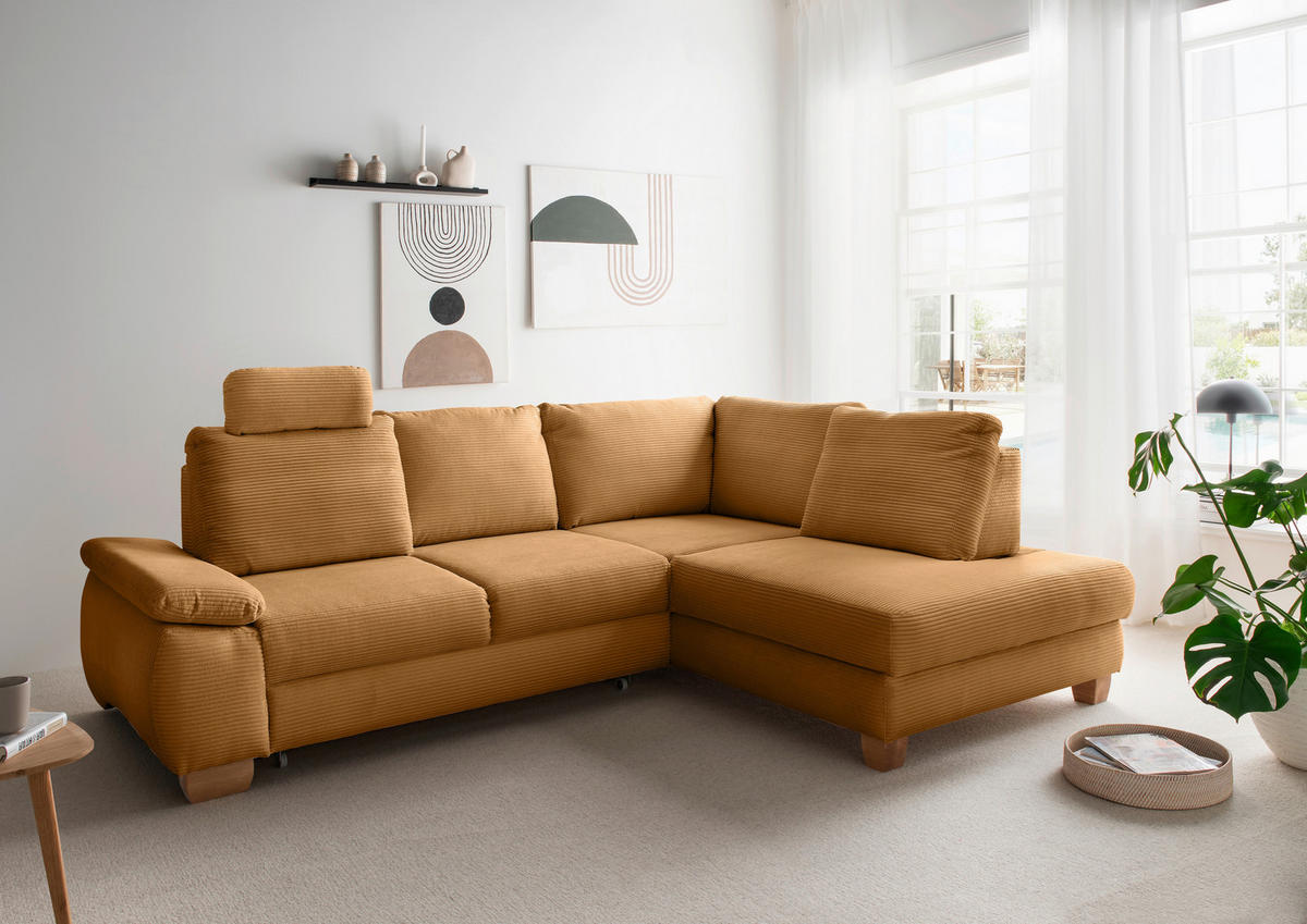 ECKSCHLAFSOFA Cord Goldfarben  - Wildeiche/Goldfarben, MODERN, Holz/Textil (261/206cm) - Livetastic