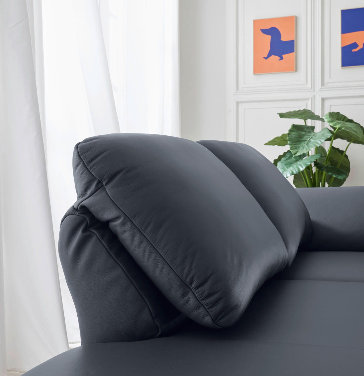 RÉCAMIERE Dunkelblau, Blaugrau Echtleder  - Chromfarben/Blaugrau, Design, Leder/Metall (209/85-109/95-16cm) - Dieter Knoll
