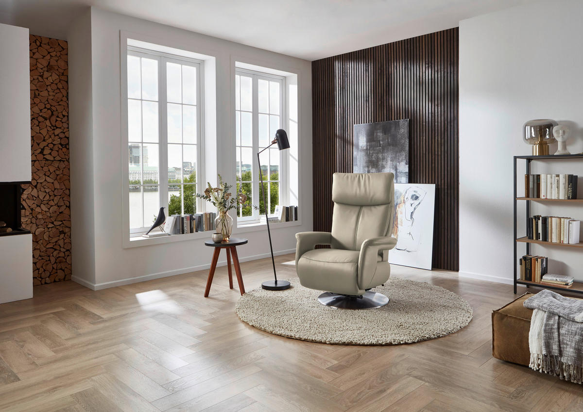 RELAXSESSEL in Leder Creme  - Edelstahlfarben/Creme, Design, Leder/Metall (78/112/85cm) - Cantus