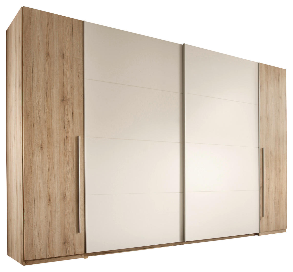 KLEIDERSCHRANK 315/225/61 cm,  in Weiß, Eiche San Remo, 4-türig  - Eichefarben/Alufarben, Design, Holzwerkstoff/Kunststoff (315/225/61cm) - Ti'me