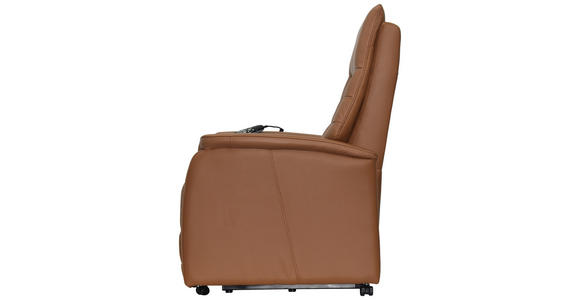 FERNSEHSESSEL  mit Relaxfunktion, Kopfteilverstellung, Aufstehhilfe, Fußteilverstellung Echtleder Lederlook Cognac  - Cognac/Schwarz, Design, Leder/Kunststoff (78.5/87,5-112,5/87,5-161cm) - Cantus