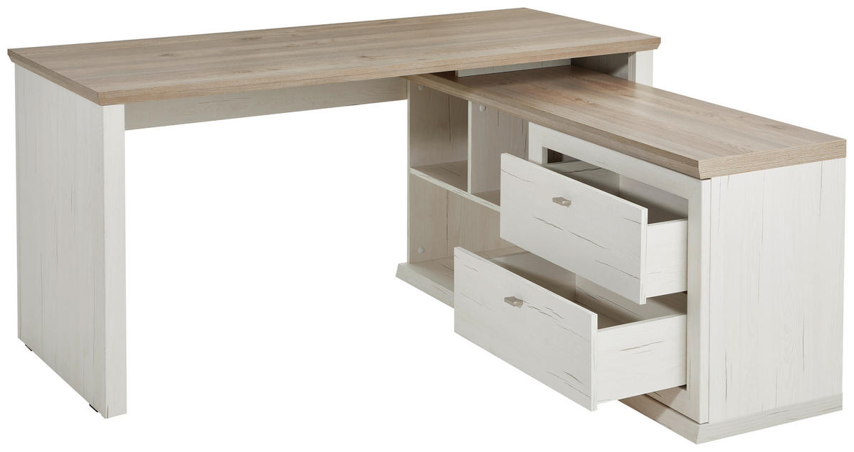 ROHOVÝ PÍSACÍ STÔL, sivá, biela, 160/145,3/76 cm - sivá/biela, Modern, kompozitné drevo (160/145,3/76cm) - Hom`in