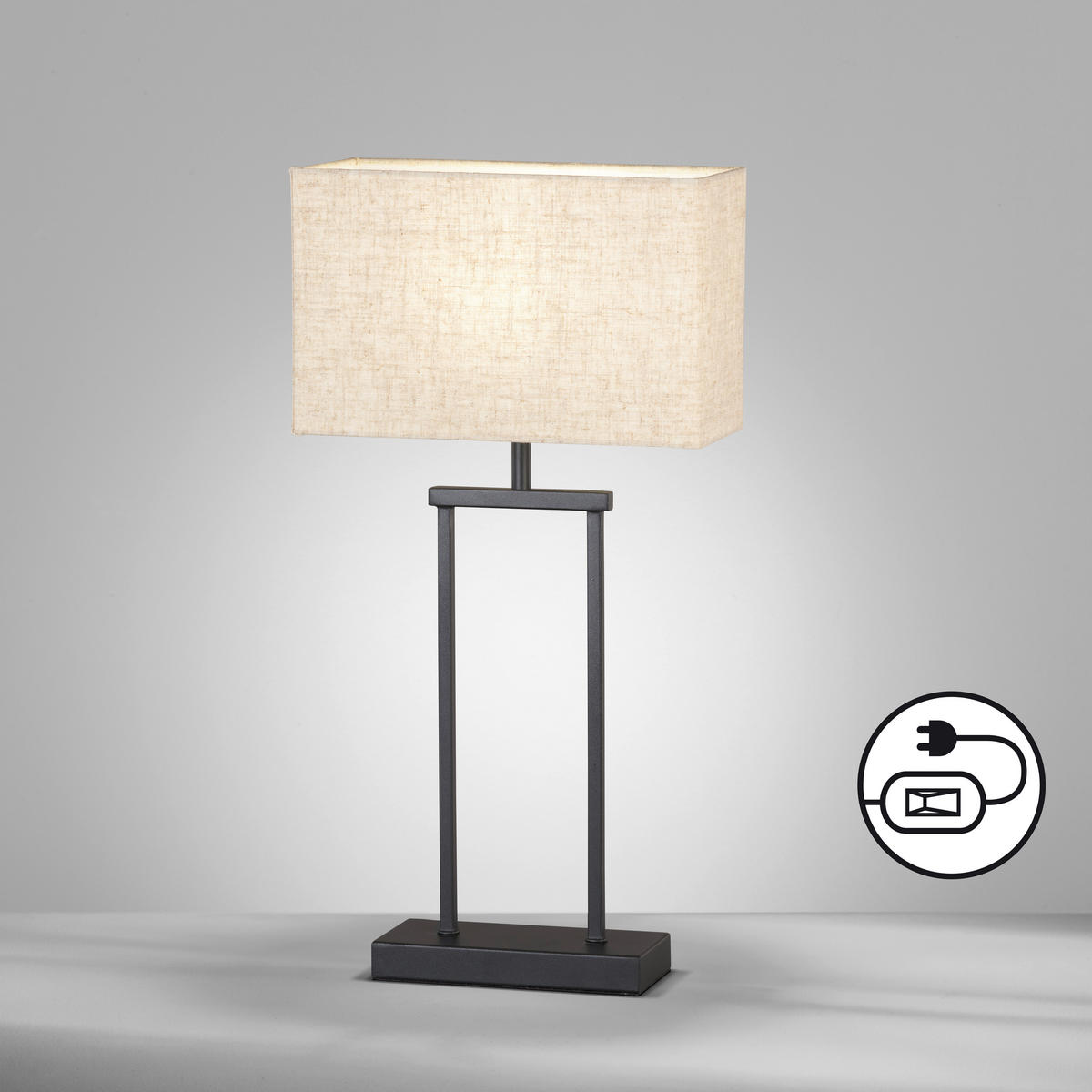 TISCHLEUCHTE - Sandfarben/Schwarz, Konventionell, Textil/Metall (27/12/52cm) - Fischer & Honsel