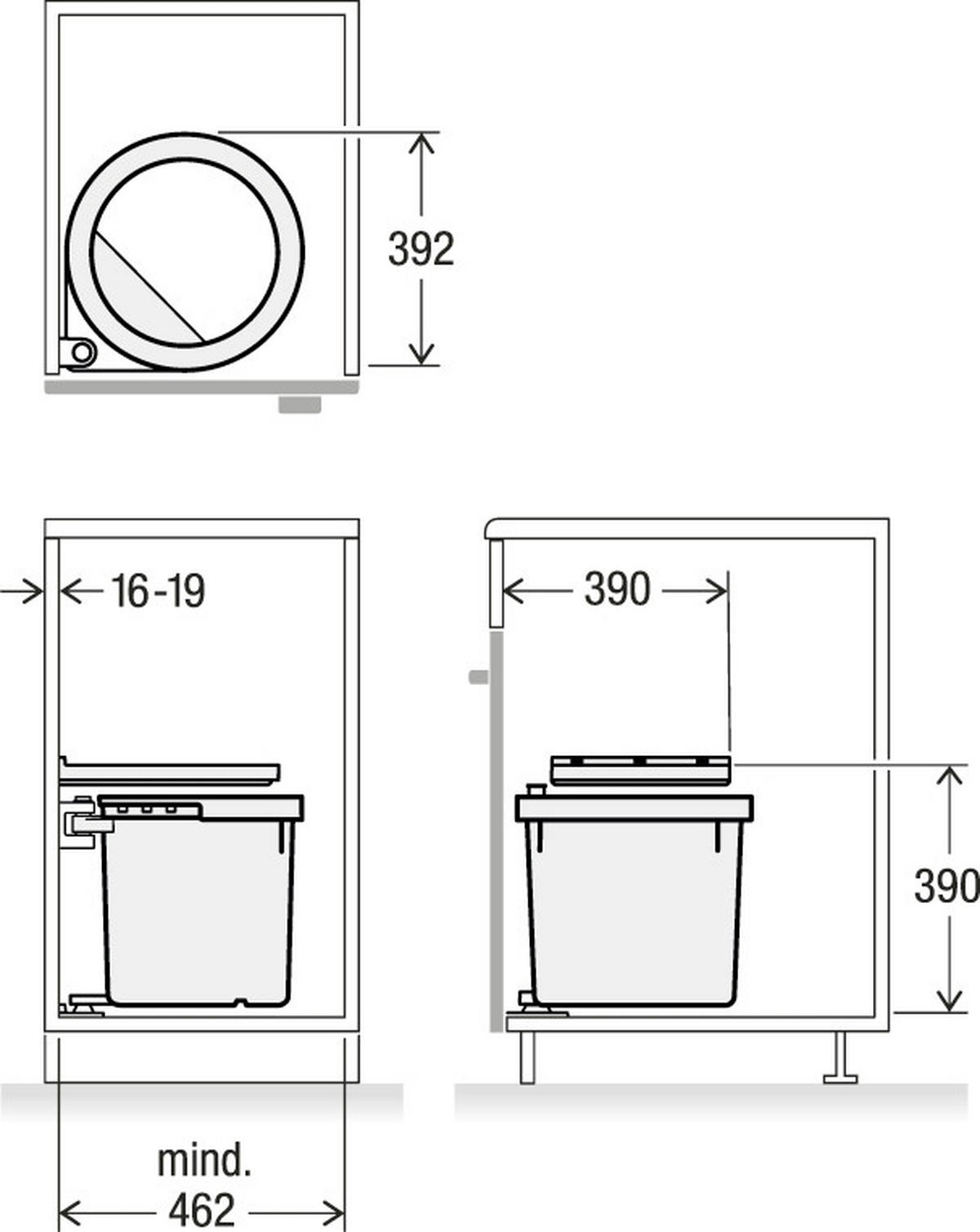 EINBAUABFALLSAMMLER 35 l  Kunststoff  - Grau, Basics, Kunststoff - HKT