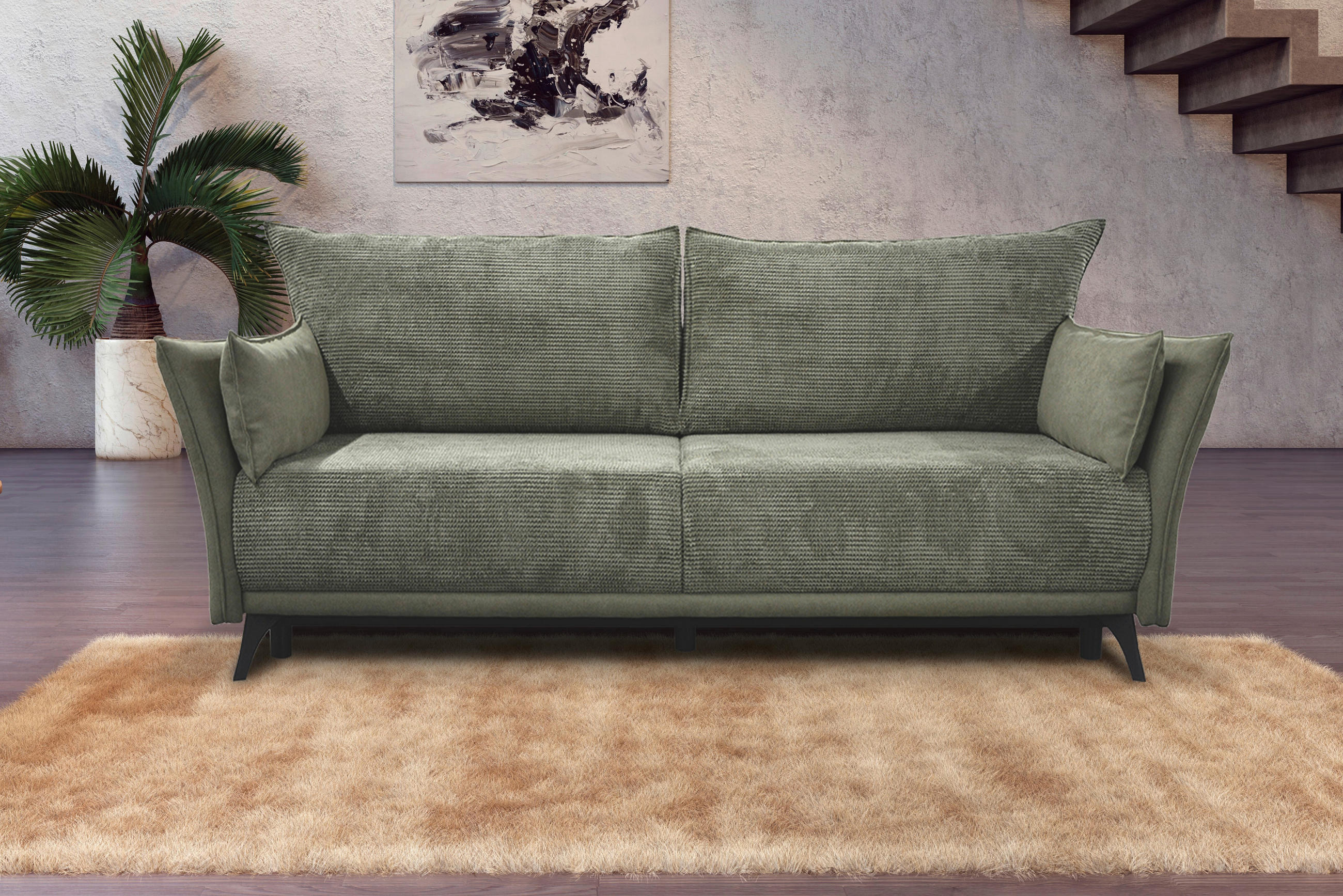 SCHLAFSOFA Cord, Flachgewebe Olivgrün  - Schwarz/Olivgrün, KONVENTIONELL, Textil/Metall (223/72/100cm) - Carryhome