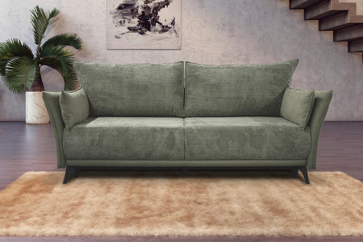 SCHLAFSOFA Cord, Flachgewebe Olivgrün  - Schwarz/Olivgrün, KONVENTIONELL, Textil/Metall (223/72/100cm) - Carryhome