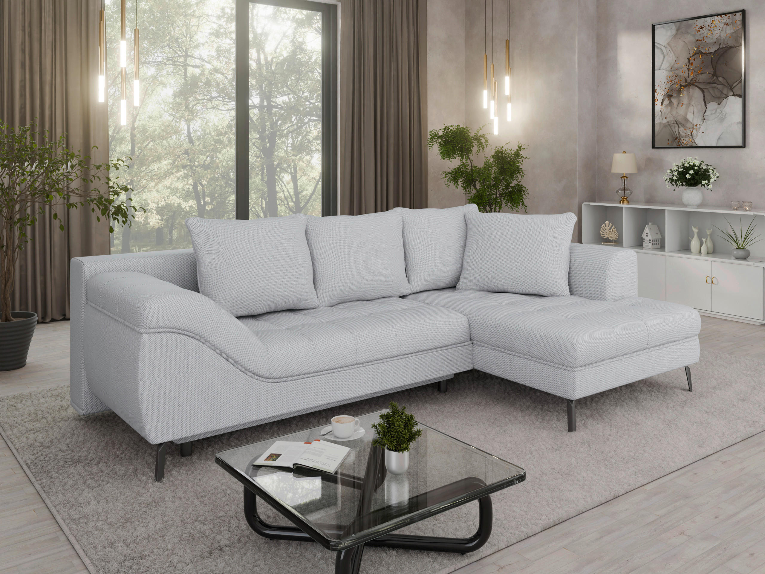 ECKSOFA in Webstoff Hellgrau  - Hellgrau/Schwarz, Modern, Textil/Metall (279/177cm) - Stylife